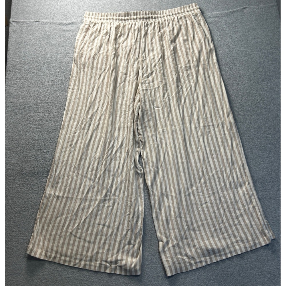 Torrid Lounge Pants Womens Size 2 Linen Feel‎ Striped Beige White Wide Leg Style - Picture 2 of 10